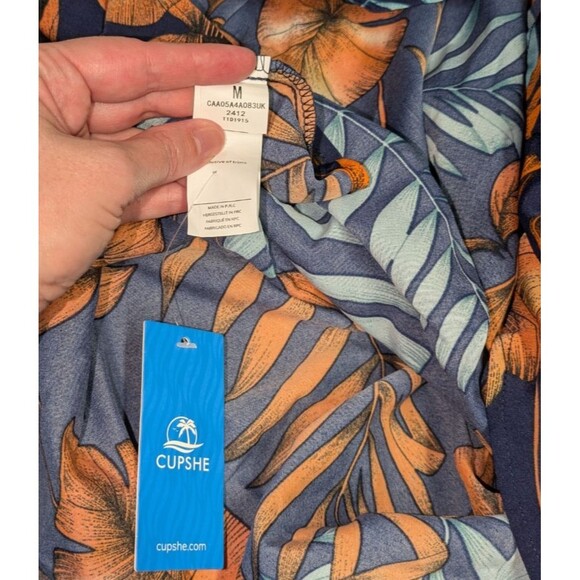 Cupshe Dress M Women's Blue Tropical Vneck Sleeveless Crochet A Line Mini Woven - Picture 7 of 9